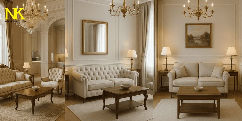 nội thất phòng khách tân cổ điển