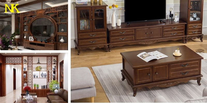 Phòng khách tân cổ điển gỗ